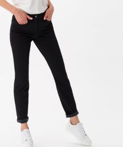 Women's high quality black skinny fit jeans with button fastening and 5 pockets by BRAX. Super stretchy.