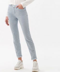 Brax shakira skinny jeans in a fine blue and white stripe. Made from a super stretchy fabric.