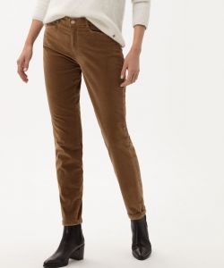 Women's tan velvet skinny trousers, style Shakira by BRAX, rich smooth texture with belt loops