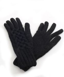 Alpaca Cable Knit Gloves Black