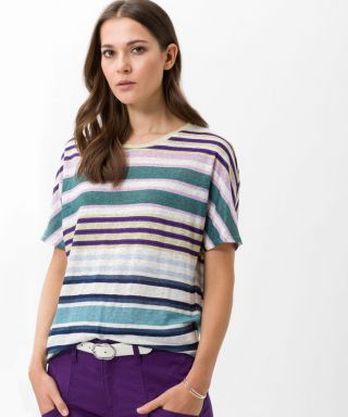 BRAX Caelen Striped Linen T-Shirt Multi