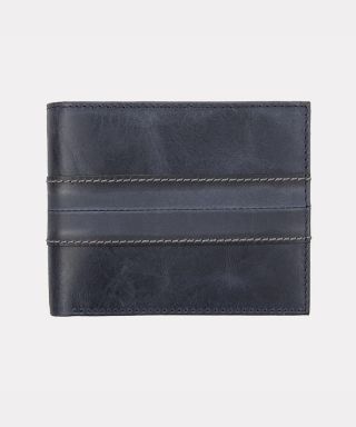 Genuine Real Leather Trifold Wallet Navy 3801