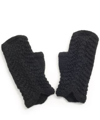Alpaca Scallop Edge Fingerless Gloves Black