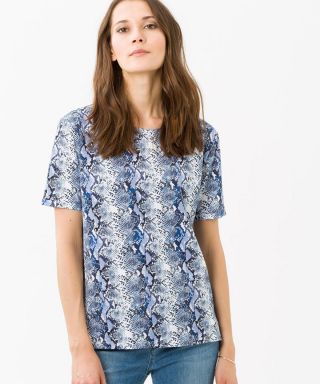 Brax Cira Snake Print Cotton T-Shirt Blue