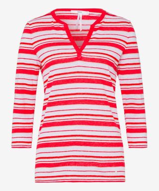 Brax Claire Linen Striped Top Red 
