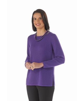 Women's purple square neck baby alpaca jumper by Artisan Route, fine and lightweight