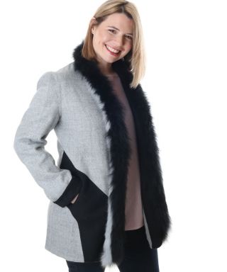 Alpaca & Wool Reversible Coat Black & Grey