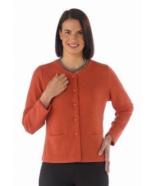 Women's mecca orange 'Lauren' cardigan by Artisan Route, classic button cardigan with 2 pockets