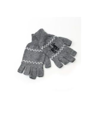 Alpaca Fingerless Gloves Motif Light Grey
