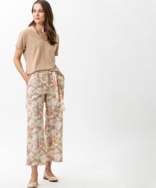 BRAX Maine Linen Floral Trousers Beige-14 Regular