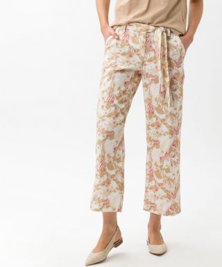 BRAX Maine Linen Floral Trousers Beige