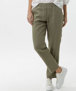 BRAX Maron Linen Pull On Slim Trousers Khaki