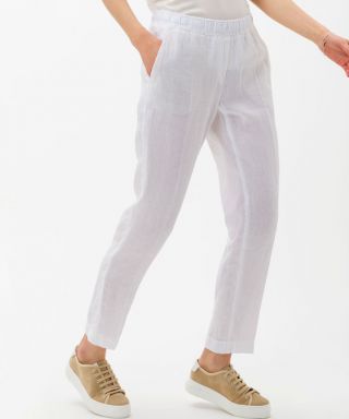 BRAX Maron Linen Pull On Slim Trousers White
