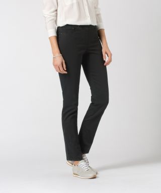 Brax women's pamina black pull on jeans featuring an elasticated jersey waistband and 5 pockets