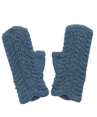Alpaca Scallop Edge Fingerless Gloves Blue