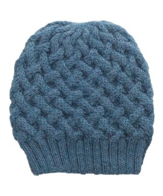 Alpaca Shadow Cable Knit Hat Blue