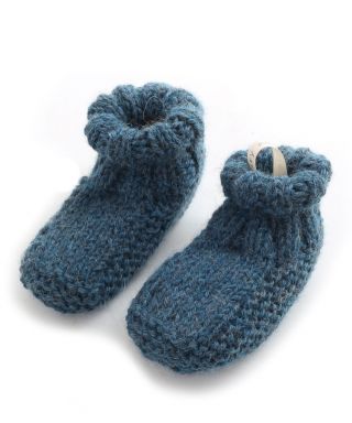 Alpaca Hand Knitted Baby Slippers Teal Blue