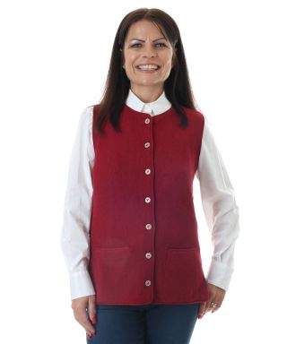 Women's baby alpaca 'Tina' carmin red waistcoat by Artisan Route, 2 front pockets, button fastening